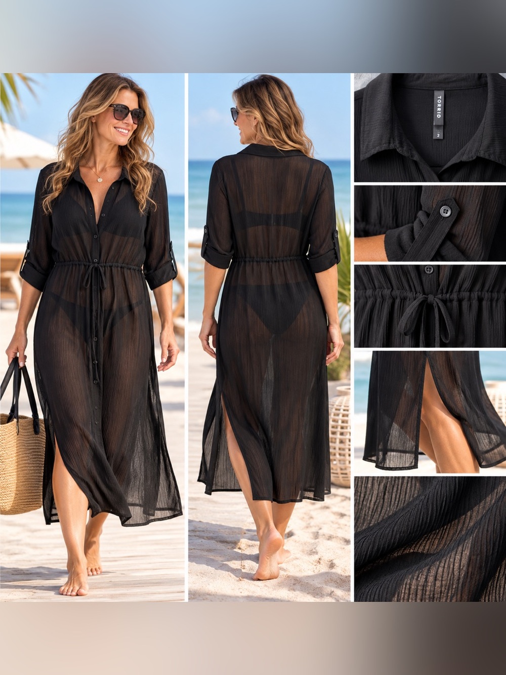 Torrid Black Sheer Button-Front Swim Cover-Up – Size 2